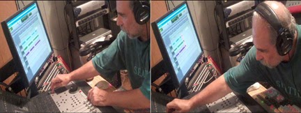 Ron Higgins Chief Audio Engineer at the Higgins Family Productions mixing console
